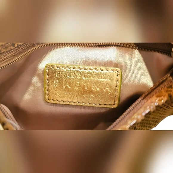 Sabina - Gold Snakeskin Pattern Wristlet Genuine Leather Small & Dainty - Picture 7 of 7